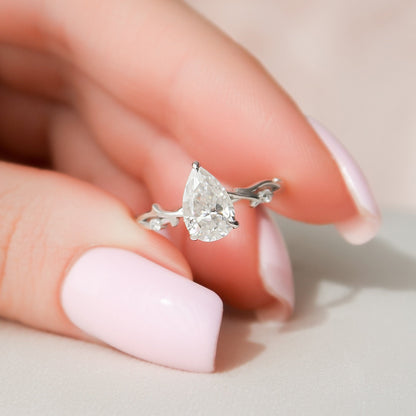 1 CT Pear Twig Pave Moissanite Engagement Ring