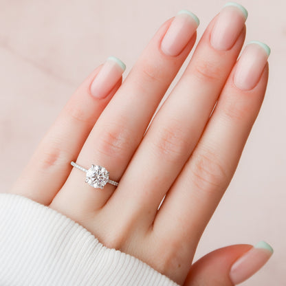 2 CT Round Hidden Halo & Pave Moissanite Engagement Ring