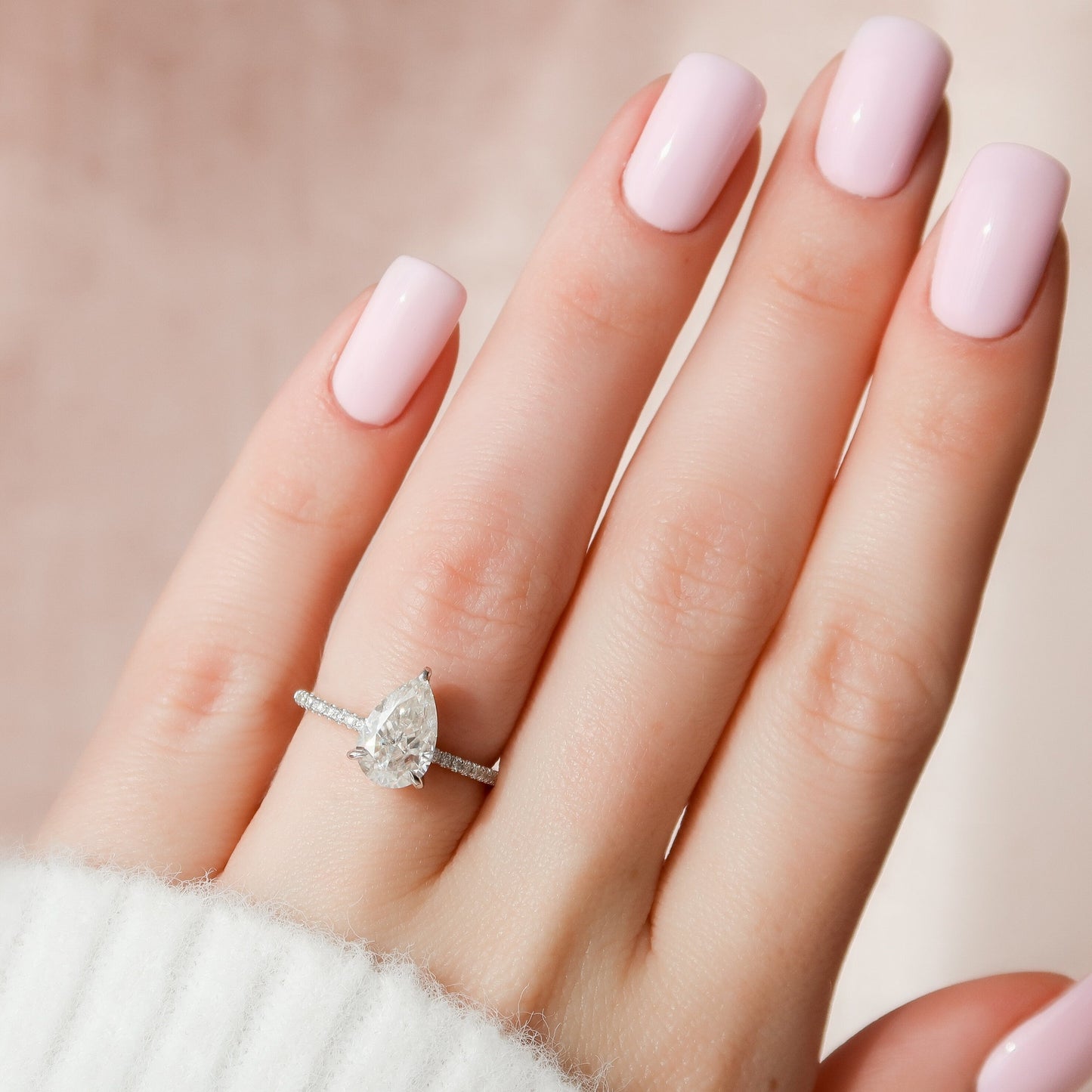 1.5 CT Pear Hidden Halo & Pave Moissanite Engagement Ring