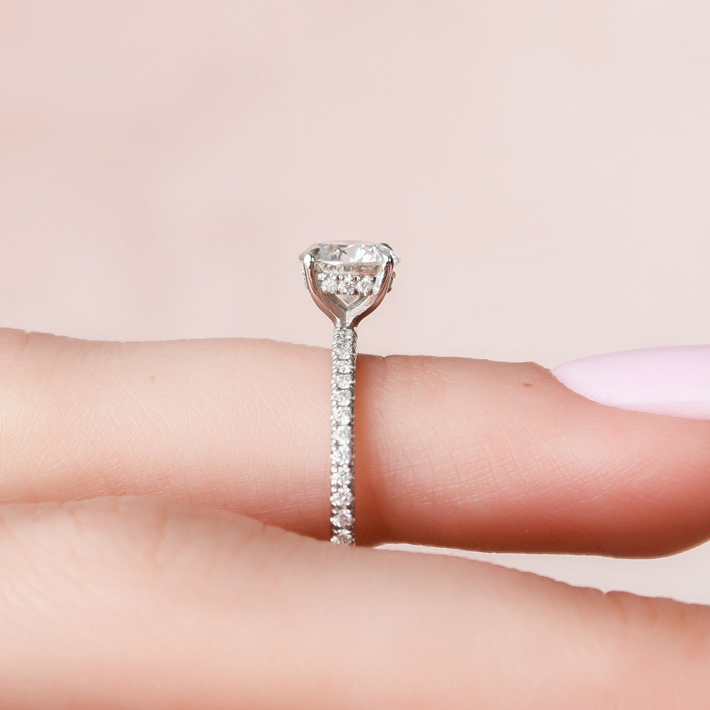 1 CT Round Hidden Halo & Pave Moissanite Engagement Ring