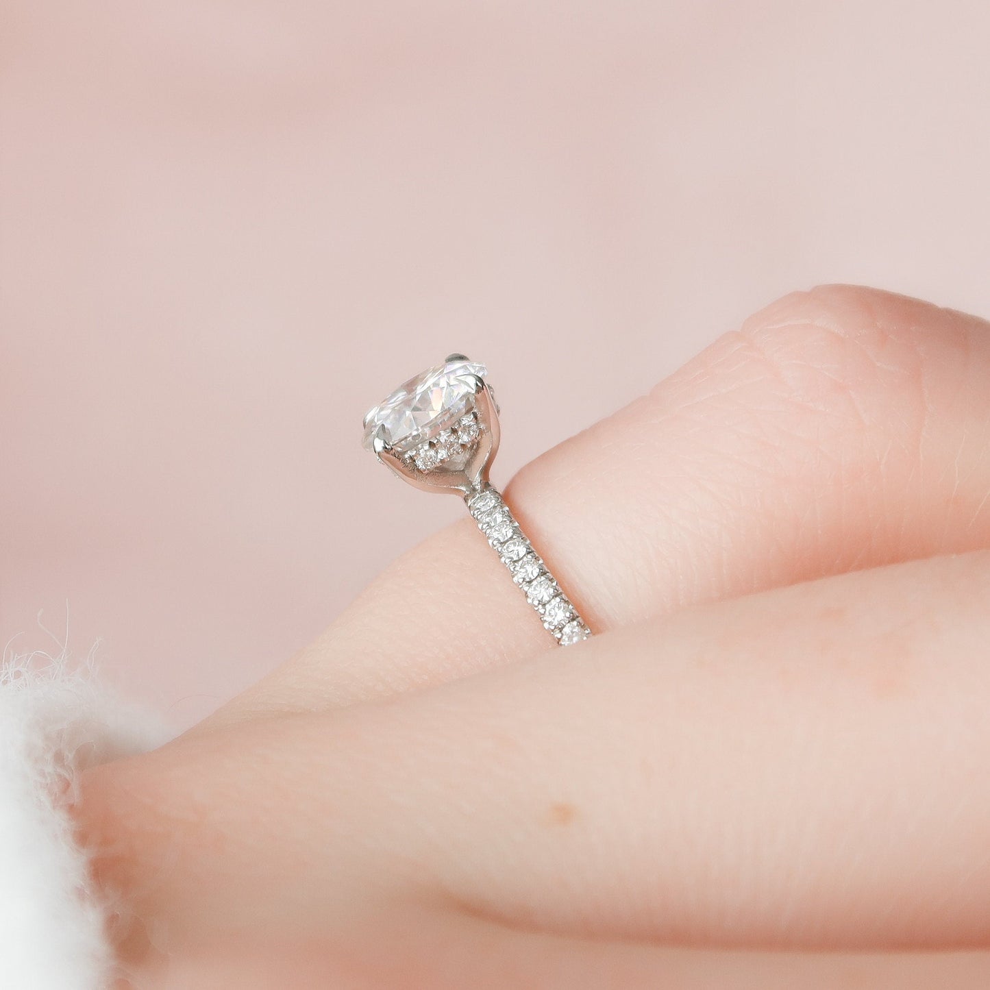 1 CT Round Hidden Halo & Pave Moissanite Engagement Ring