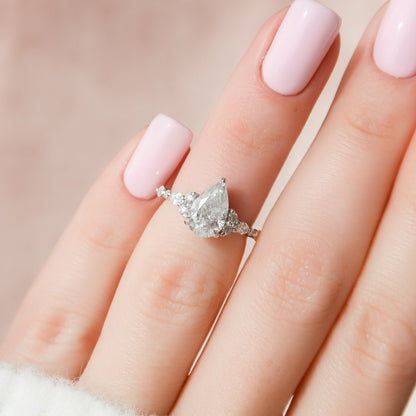 1.5 CT Pear Cluster Moissanite Engagement Ring