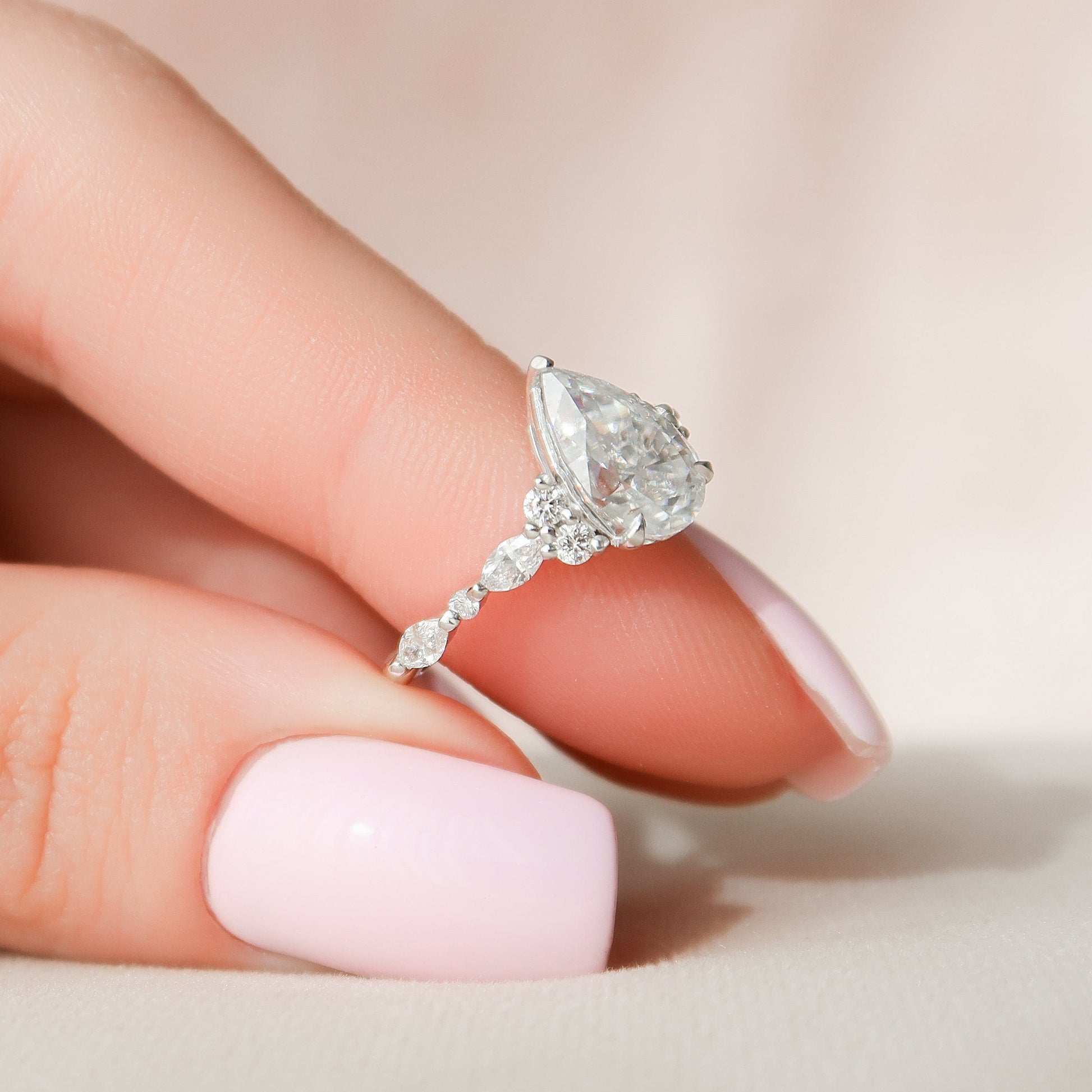 1.5 CT Pear Cluster Moissanite Engagement Ring