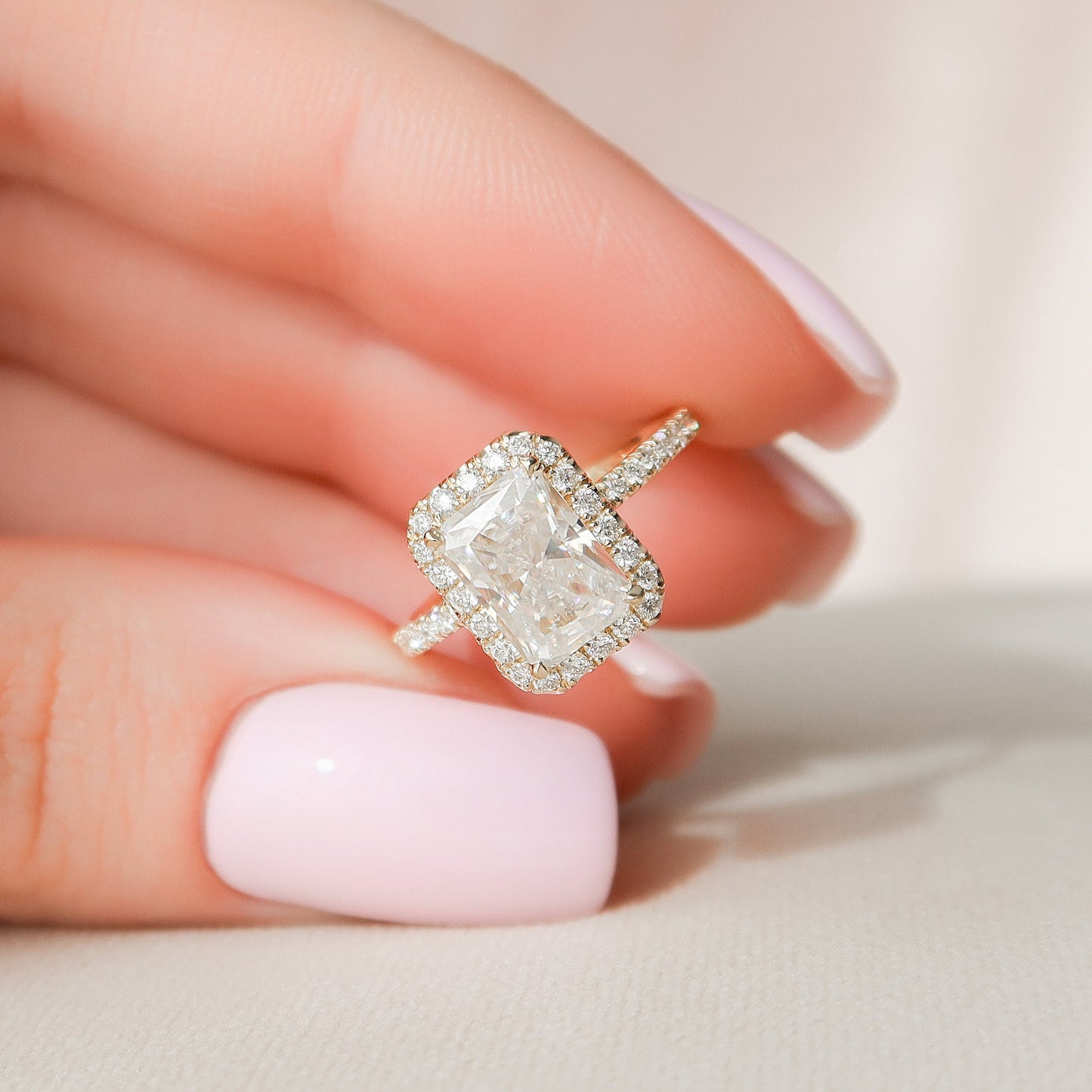 2 CT Radiant Hidden Halo & Pave Moissanite Engagement Ring