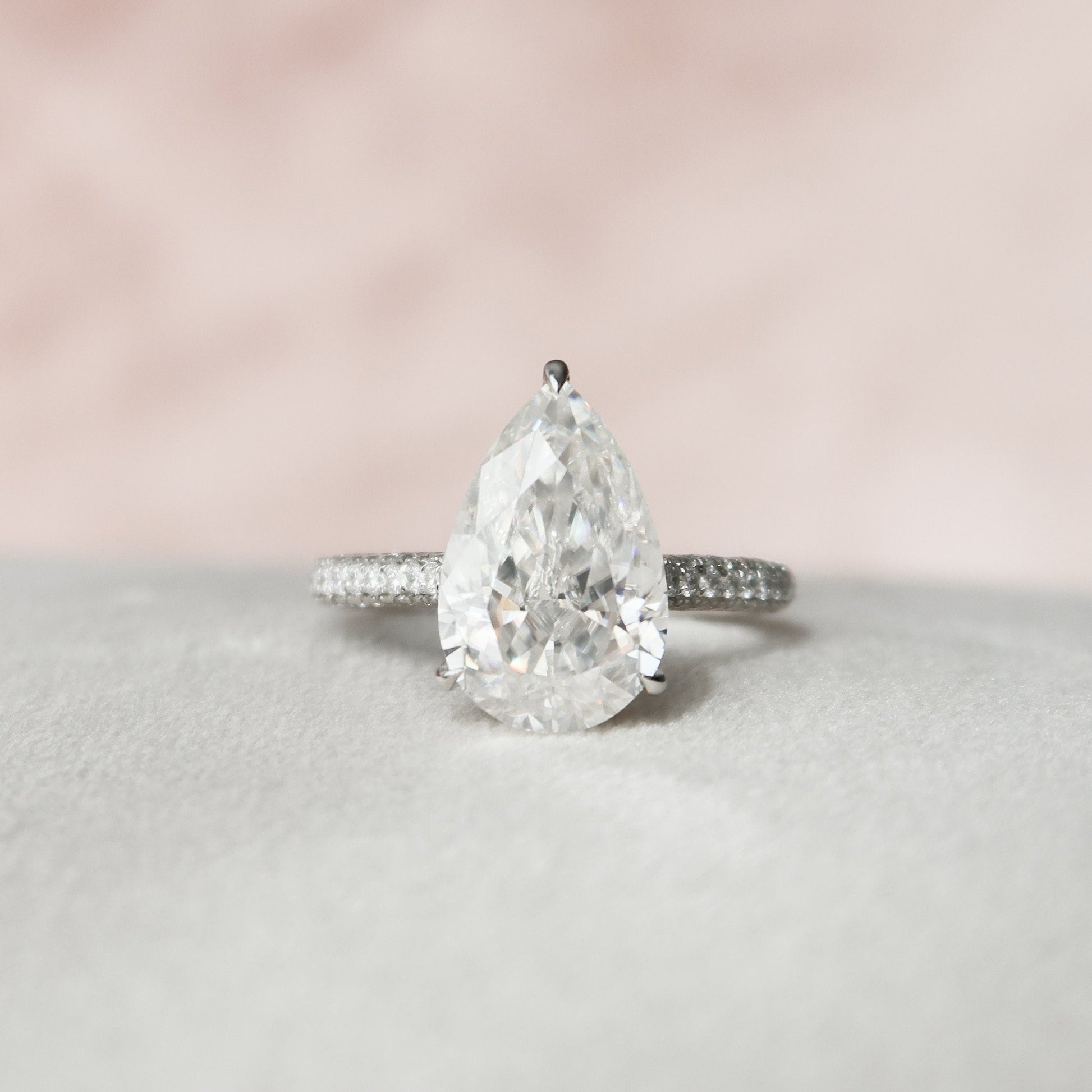 5 CT Pear Hidden Halo & Pave Moissanite Engagement Ring
