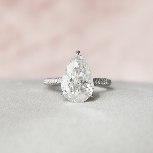 5 CT Pear Hidden Halo & Pave Moissanite Engagement Ring