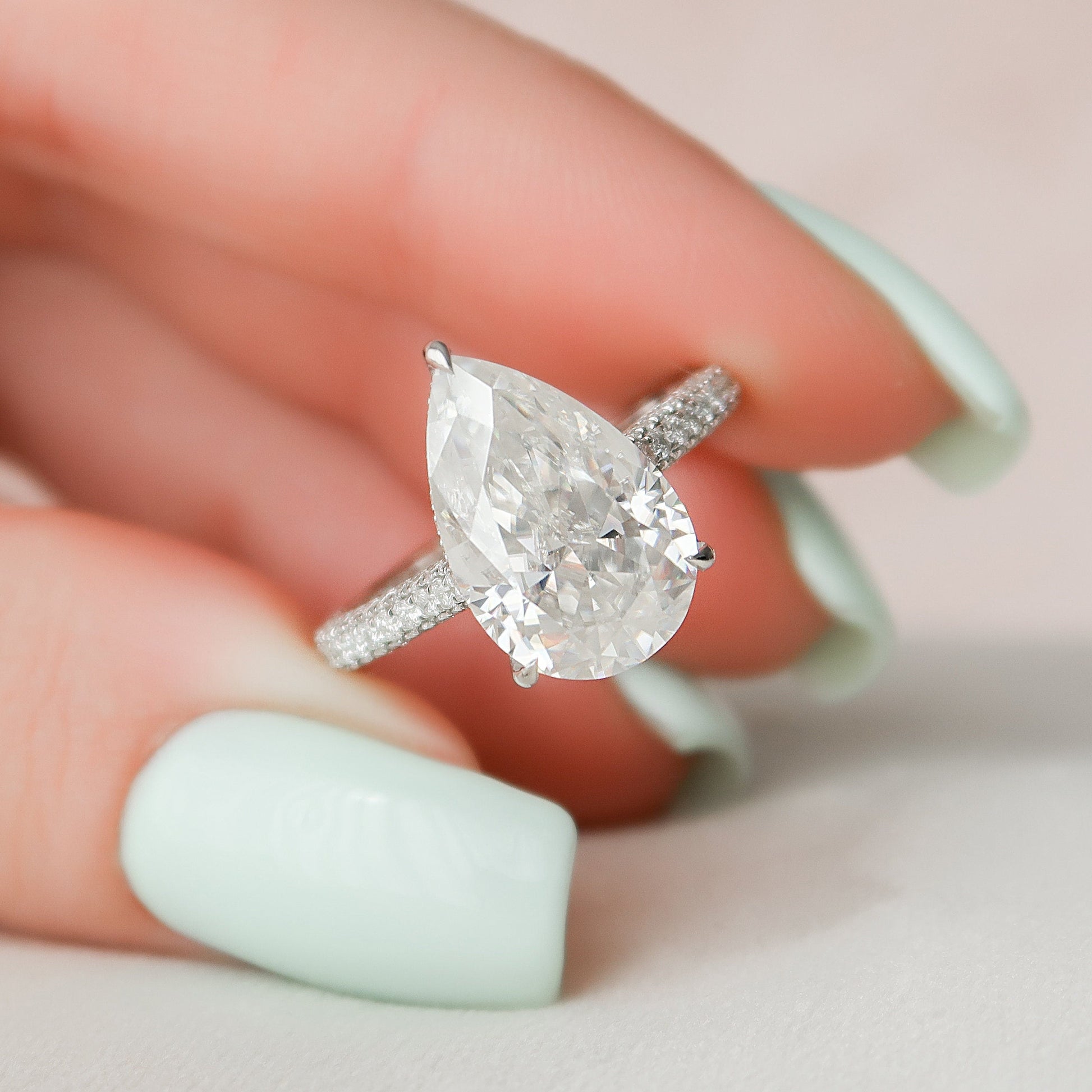 5 CT Pear Hidden Halo & Pave Moissanite Engagement Ring