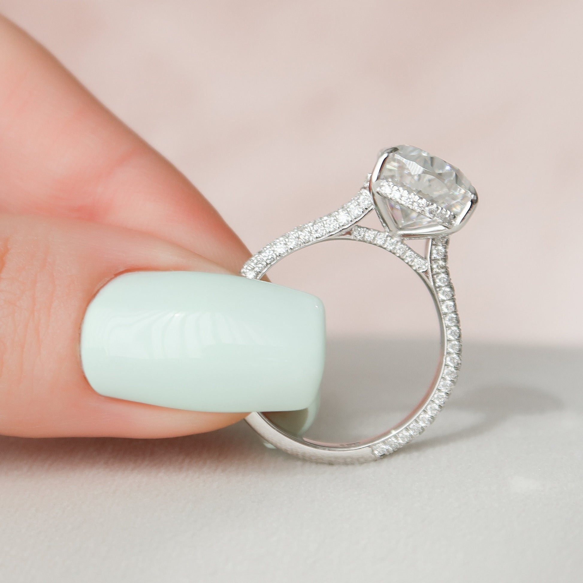 5 CT Pear Hidden Halo & Pave Moissanite Engagement Ring