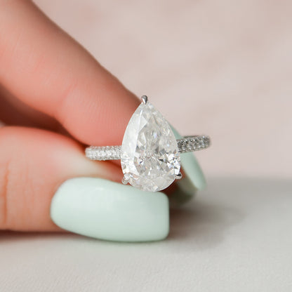 5 CT Pear Hidden Halo & Pave Moissanite Engagement Ring