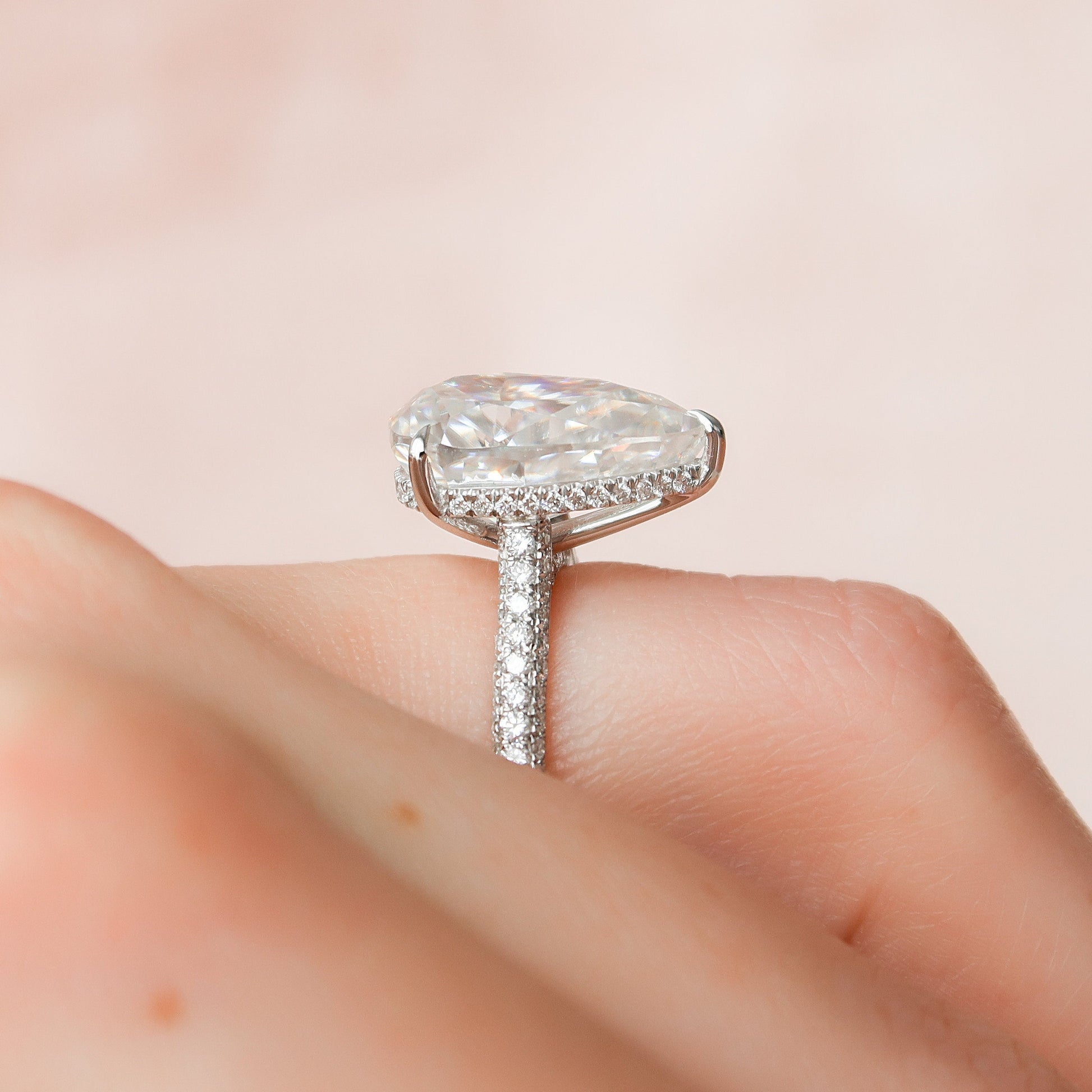 5 CT Pear Hidden Halo & Pave Moissanite Engagement Ring