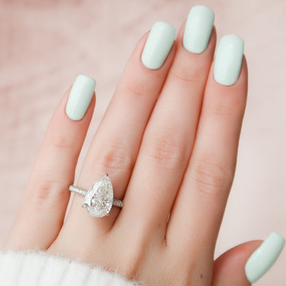 5 CT Pear Hidden Halo & Pave Moissanite Engagement Ring