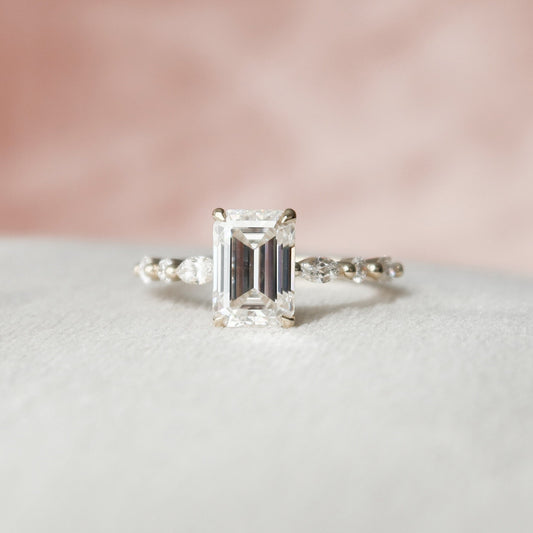 2 CT Emerald Hidden Halo & Dainty Pave Moissanite Engagement Ring