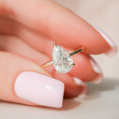 2 CT Pear Hidden Halo Moissanite Engagement Ring
