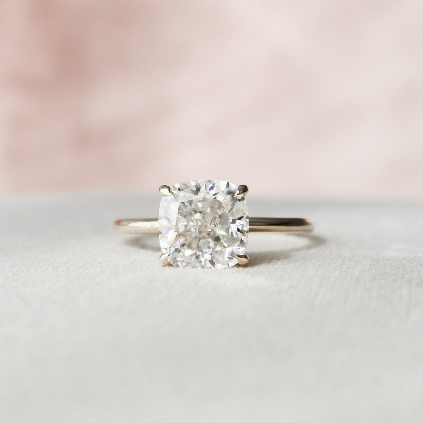 3.5 CT Cushion Hidden Halo Moissanite Engagement Ring