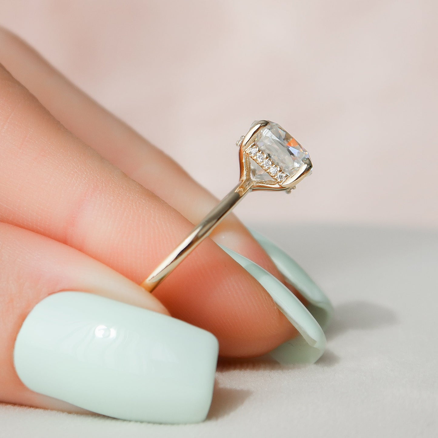 3.5 CT Cushion Hidden Halo Moissanite Engagement Ring