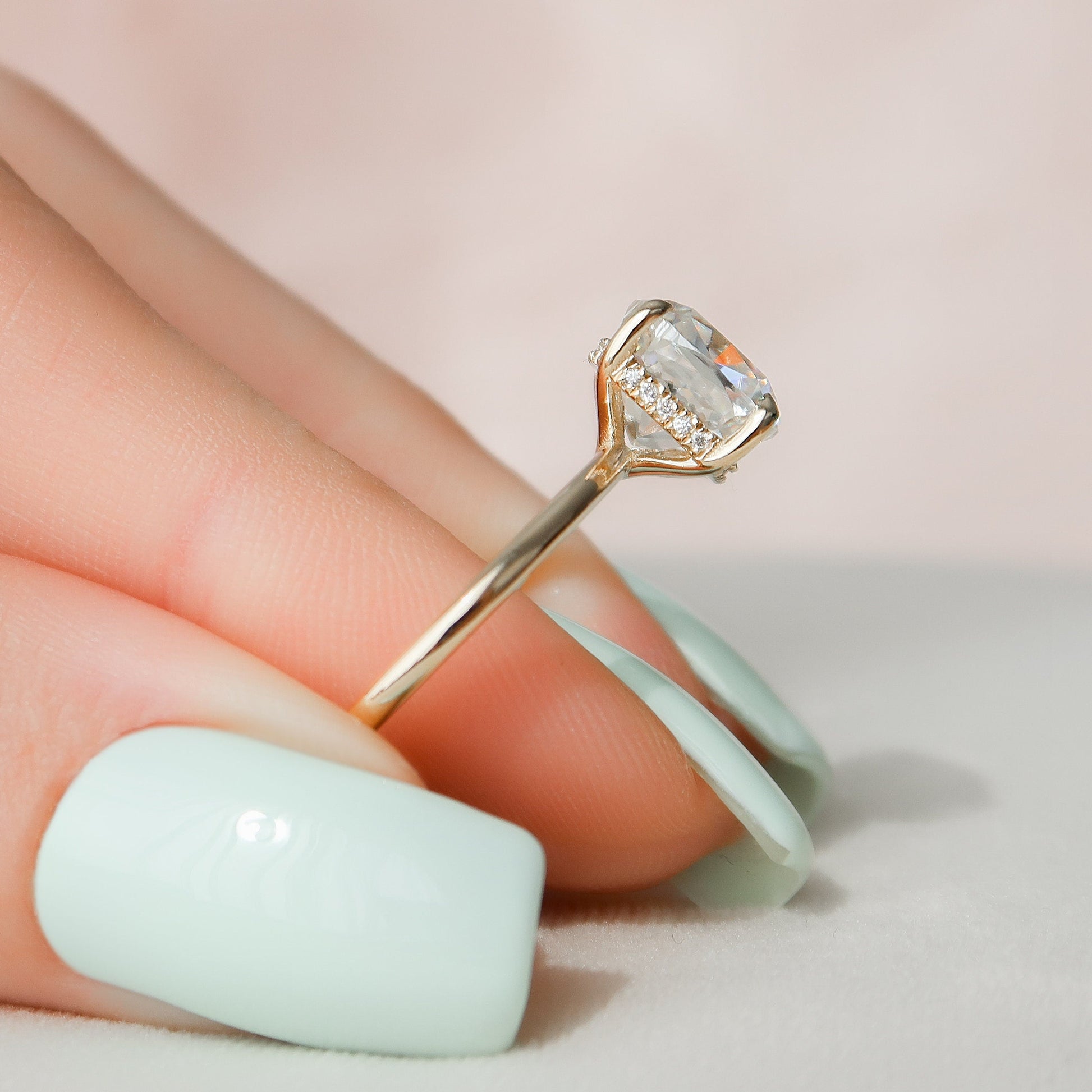 3.5 CT Cushion Hidden Halo Moissanite Engagement Ring