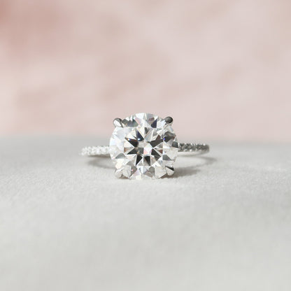 3.5 CT Round Hidden Halo & Pave Moissanite Engagement Ring