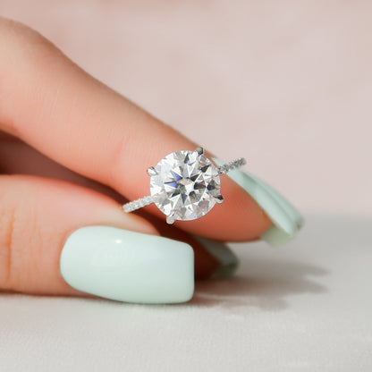 3.5 CT Round Hidden Halo & Pave Moissanite Engagement Ring