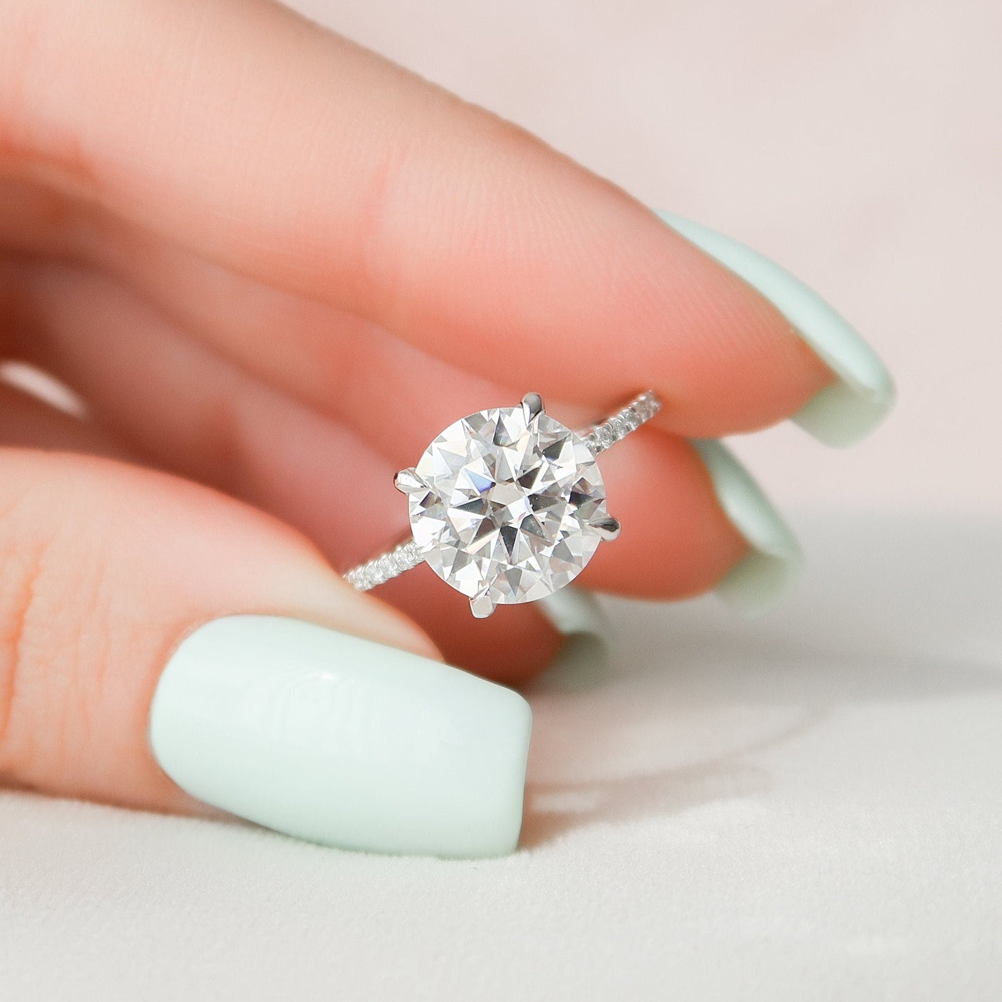 3.5 CT Round Hidden Halo & Pave Moissanite Engagement Ring