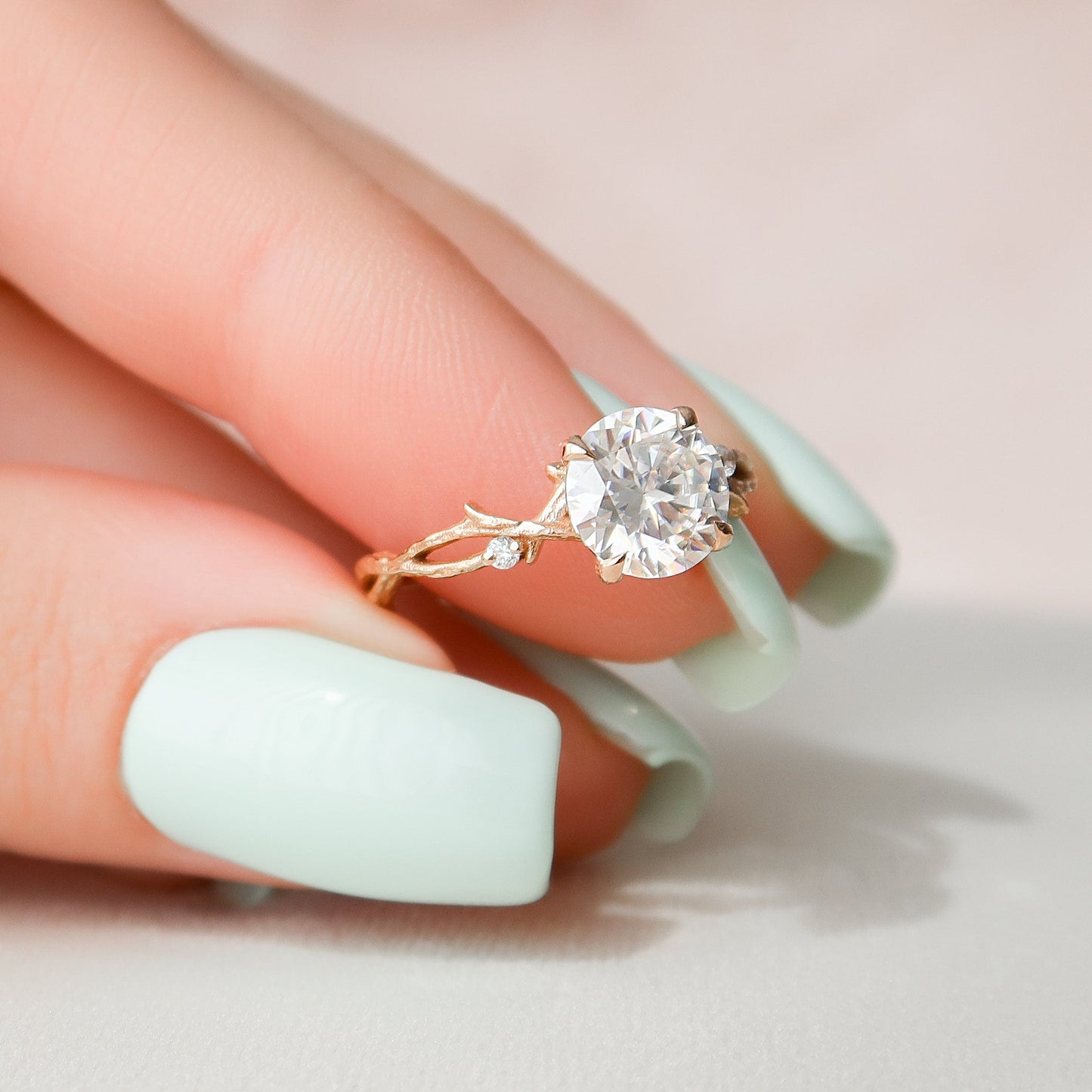 1.5 CT Round Twig Pave Moissanite Engagement Ring