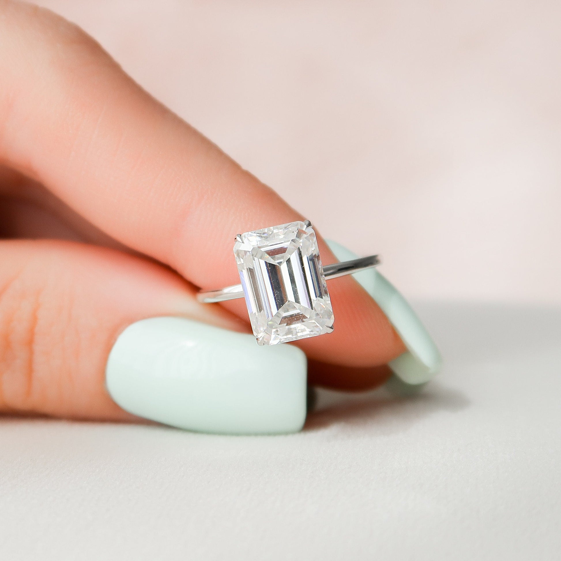 4.5 CT Emerald Hidden Halo Moissanite Engagement Ring