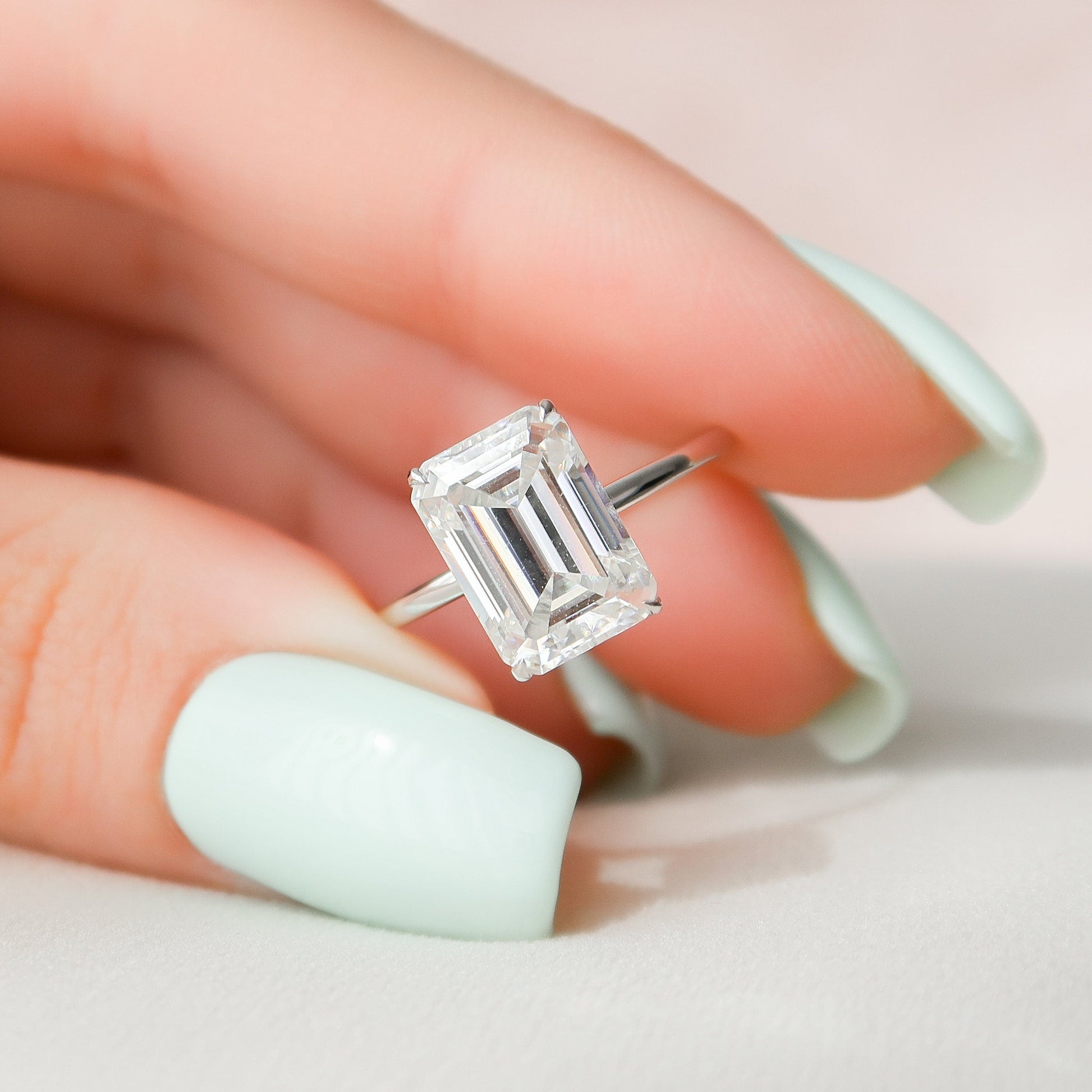 4.5 CT Emerald Hidden Halo Moissanite Engagement Ring