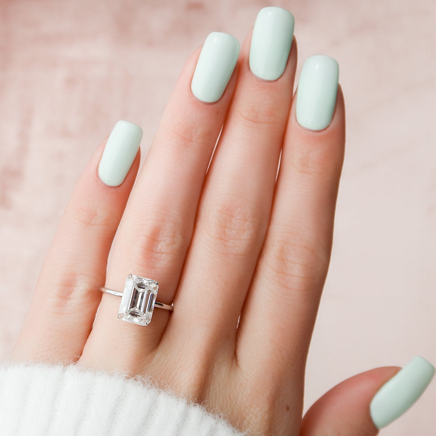 4.5 CT Emerald Hidden Halo Moissanite Engagement Ring