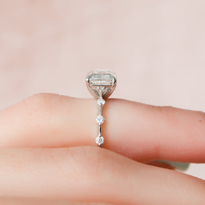 3 CT East West Emerald Dainty Pave Moissanite Engagement Ring