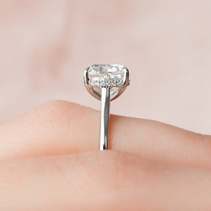 4 CT Cushion Hidden Halo & Pave Moissanite Engagement Ring