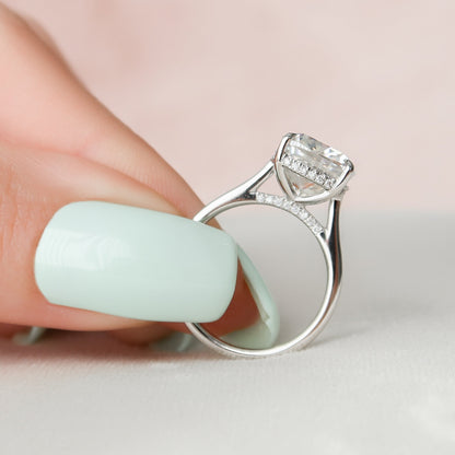 4 CT Cushion Hidden Halo & Pave Moissanite Engagement Ring
