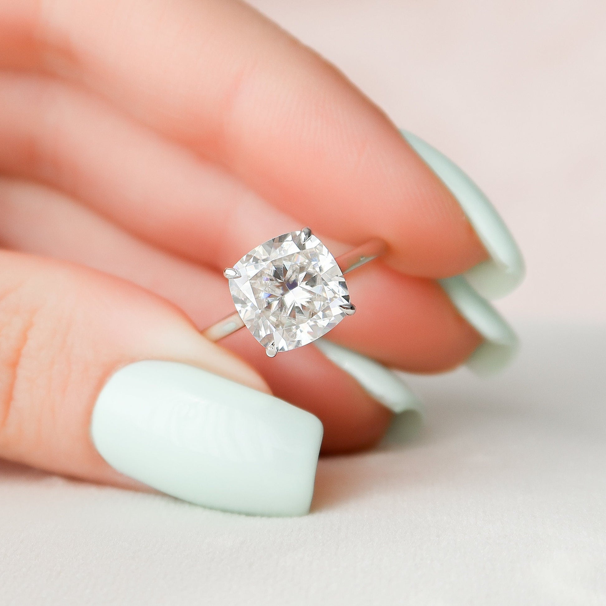 4 CT Cushion Hidden Halo & Pave Moissanite Engagement Ring
