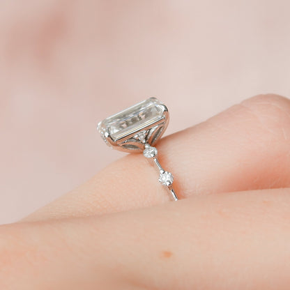 2.5 CT Emerald Dainty Pave Moissanite Engagement Ring