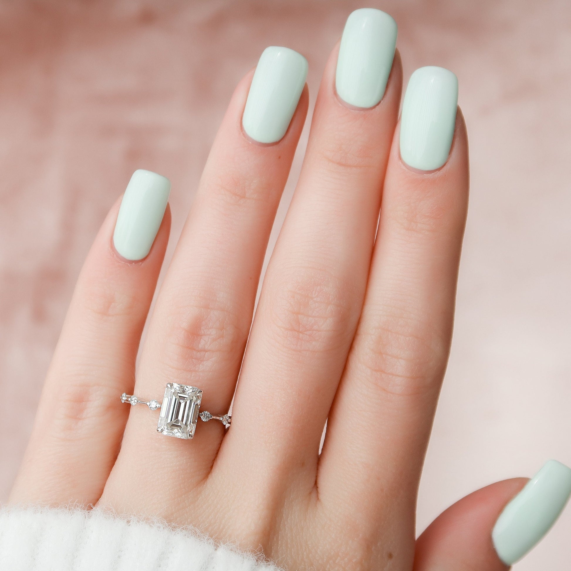 2.5 CT Emerald Dainty Pave Moissanite Engagement Ring