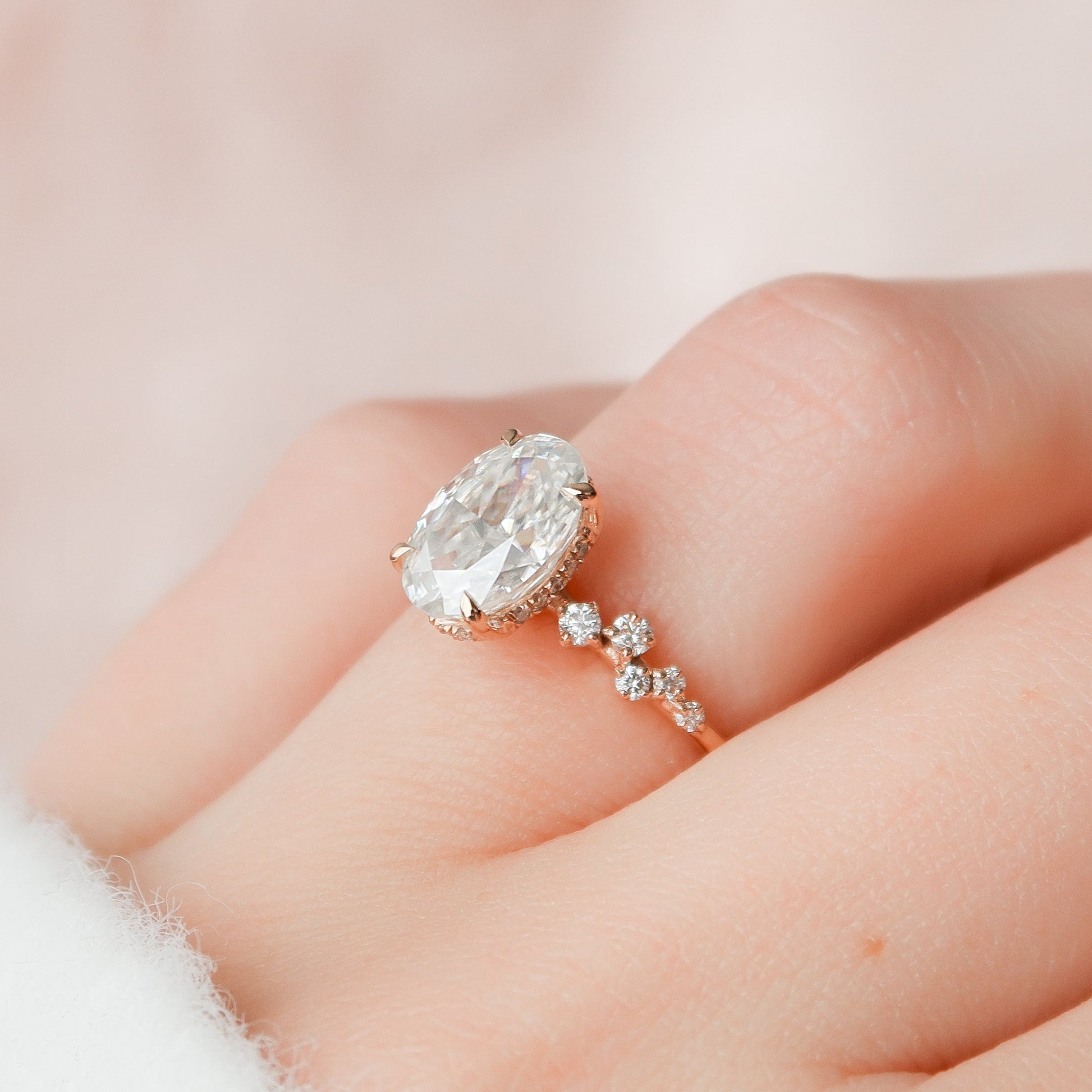 2 CT Oval Hidden Halo & Pave Moissanite Engagement Ring