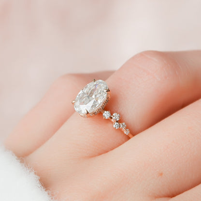 2 CT Oval Hidden Halo & Pave Moissanite Engagement Ring