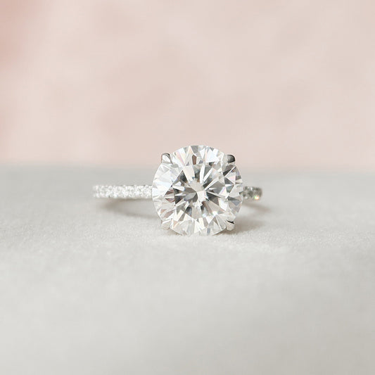 2.5 CT Round Hidden Halo & Pave Moissanite Engagement Ring