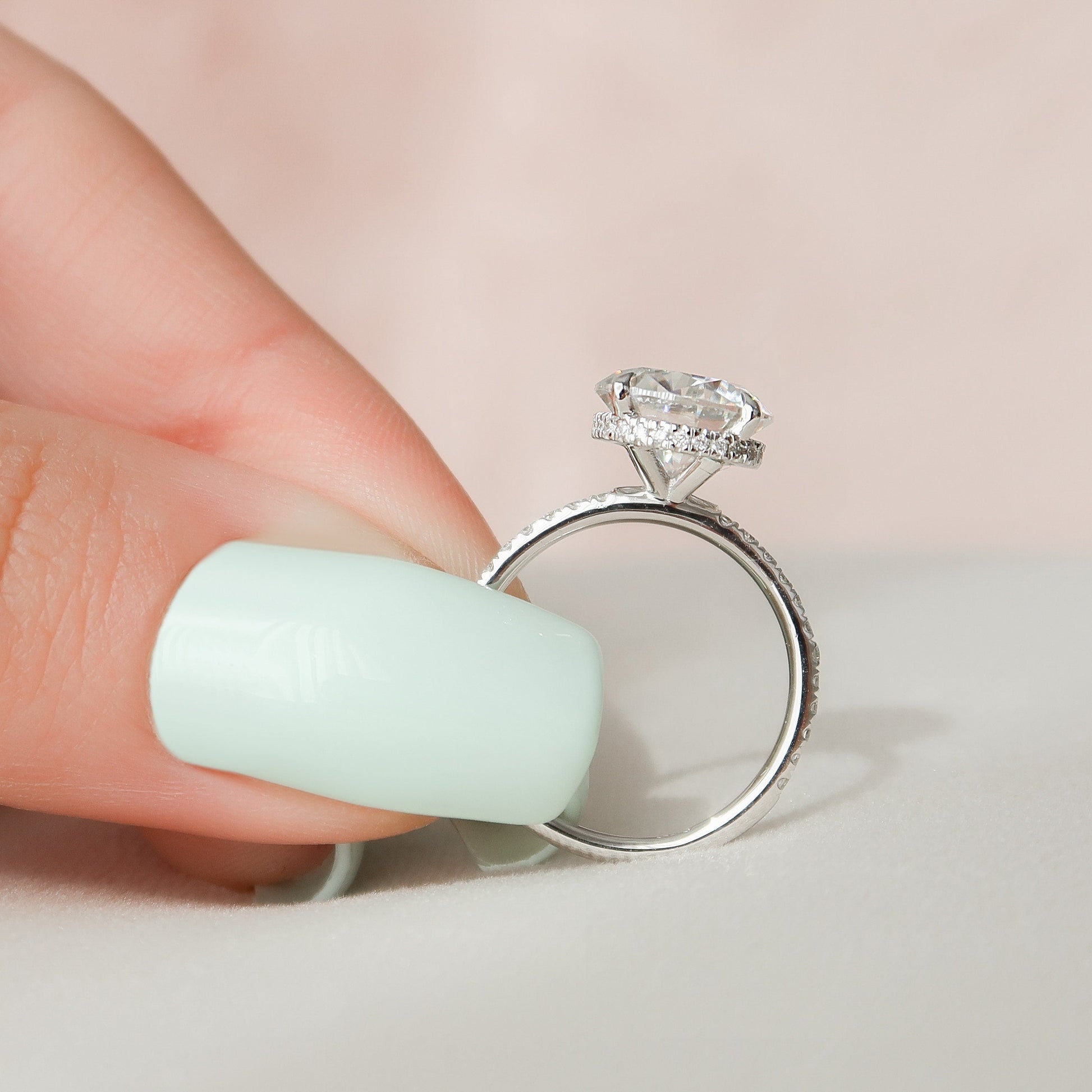 2.5 CT Round Hidden Halo & Pave Moissanite Engagement Ring