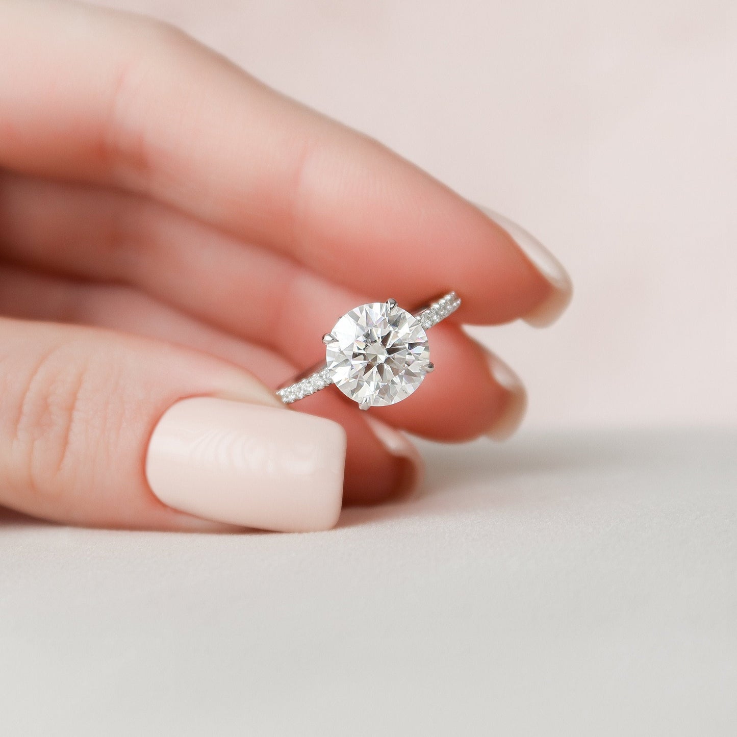 2.5 CT Round Hidden Halo & Pave Moissanite Engagement Ring