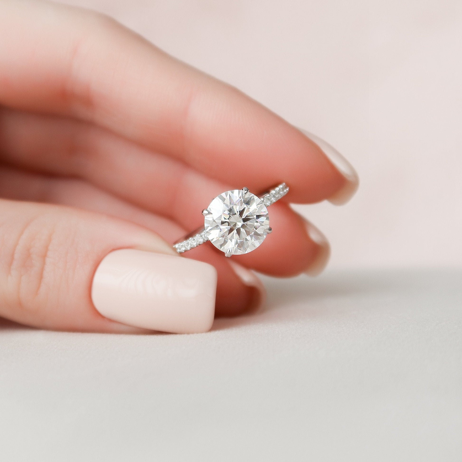 2.5 CT Round Hidden Halo & Pave Moissanite Engagement Ring