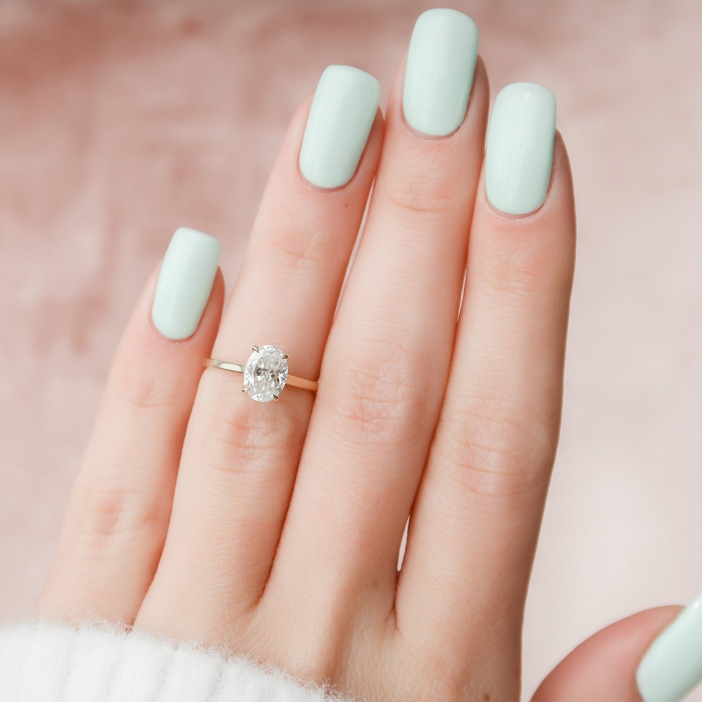 1.5 CT Oval Hidden Halo & Pave Moissanite Engagement Ring