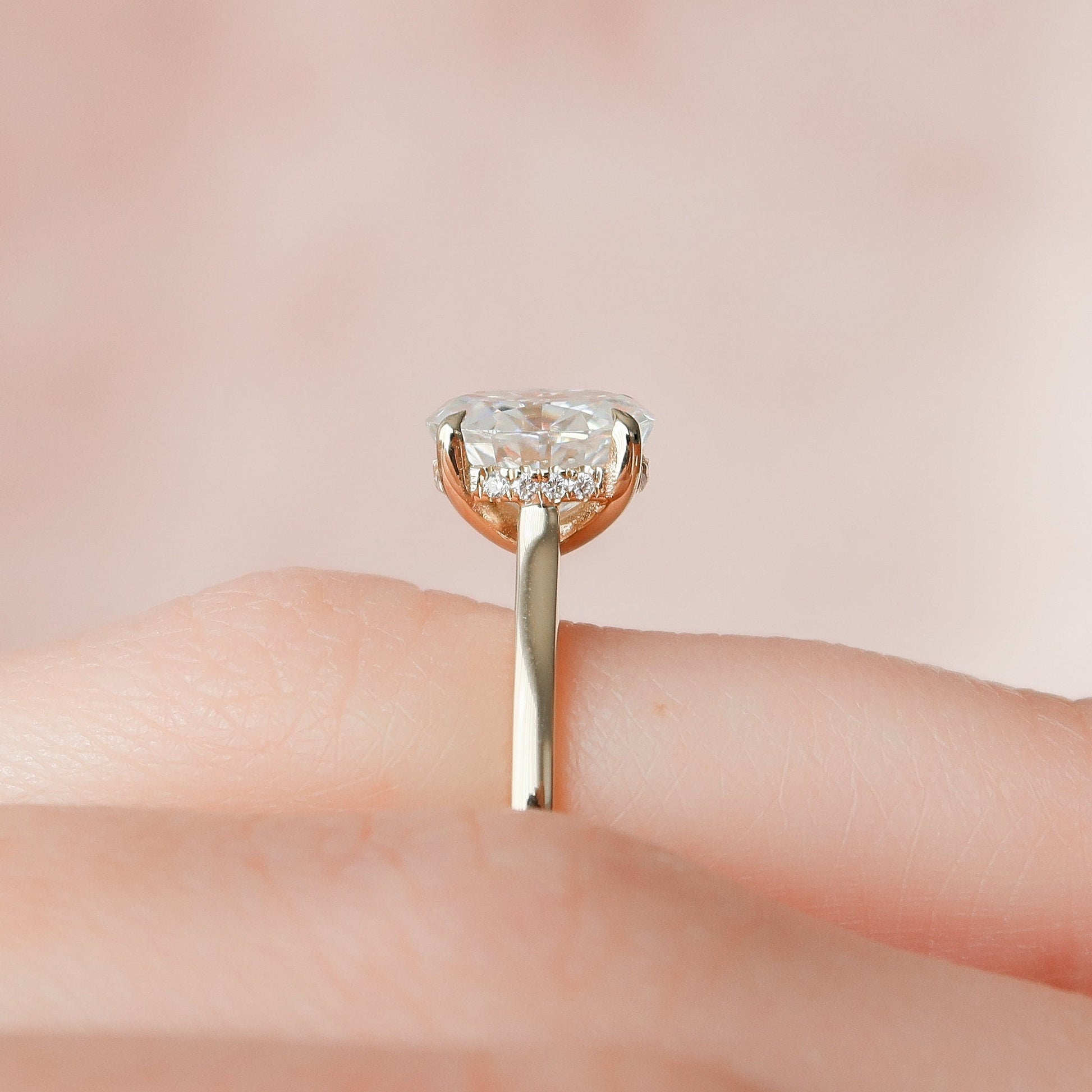 1.5 CT Oval Hidden Halo & Pave Moissanite Engagement Ring