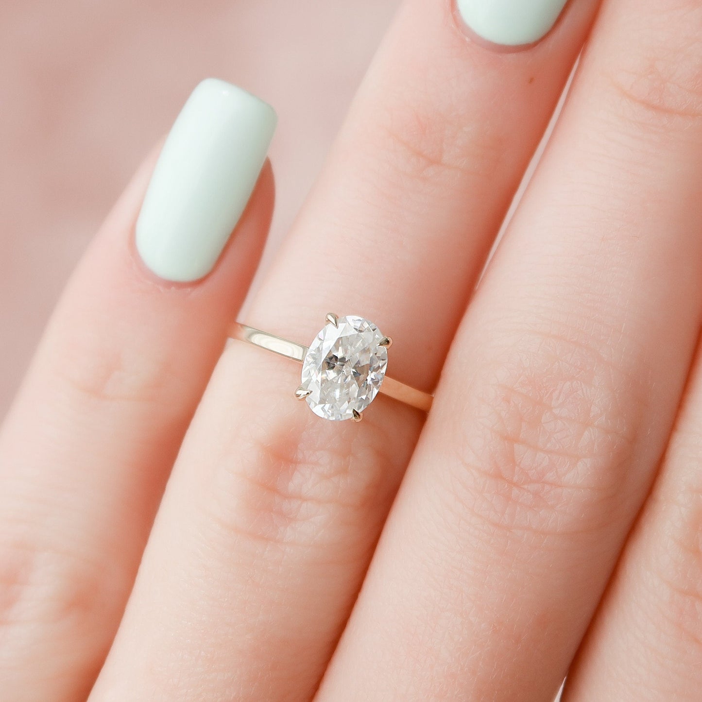1.5 CT Oval Hidden Halo & Pave Moissanite Engagement Ring