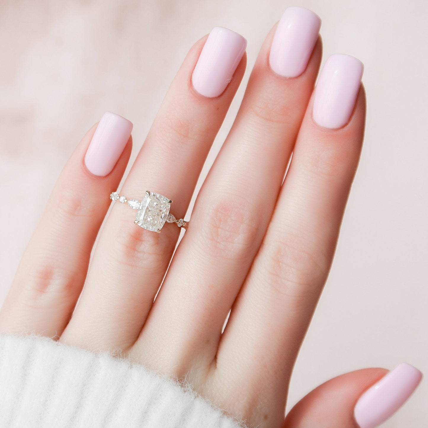 2.5 CT Elongated Cushion Hidden Halo & Dainty Pave Moissanite Engagement Ring