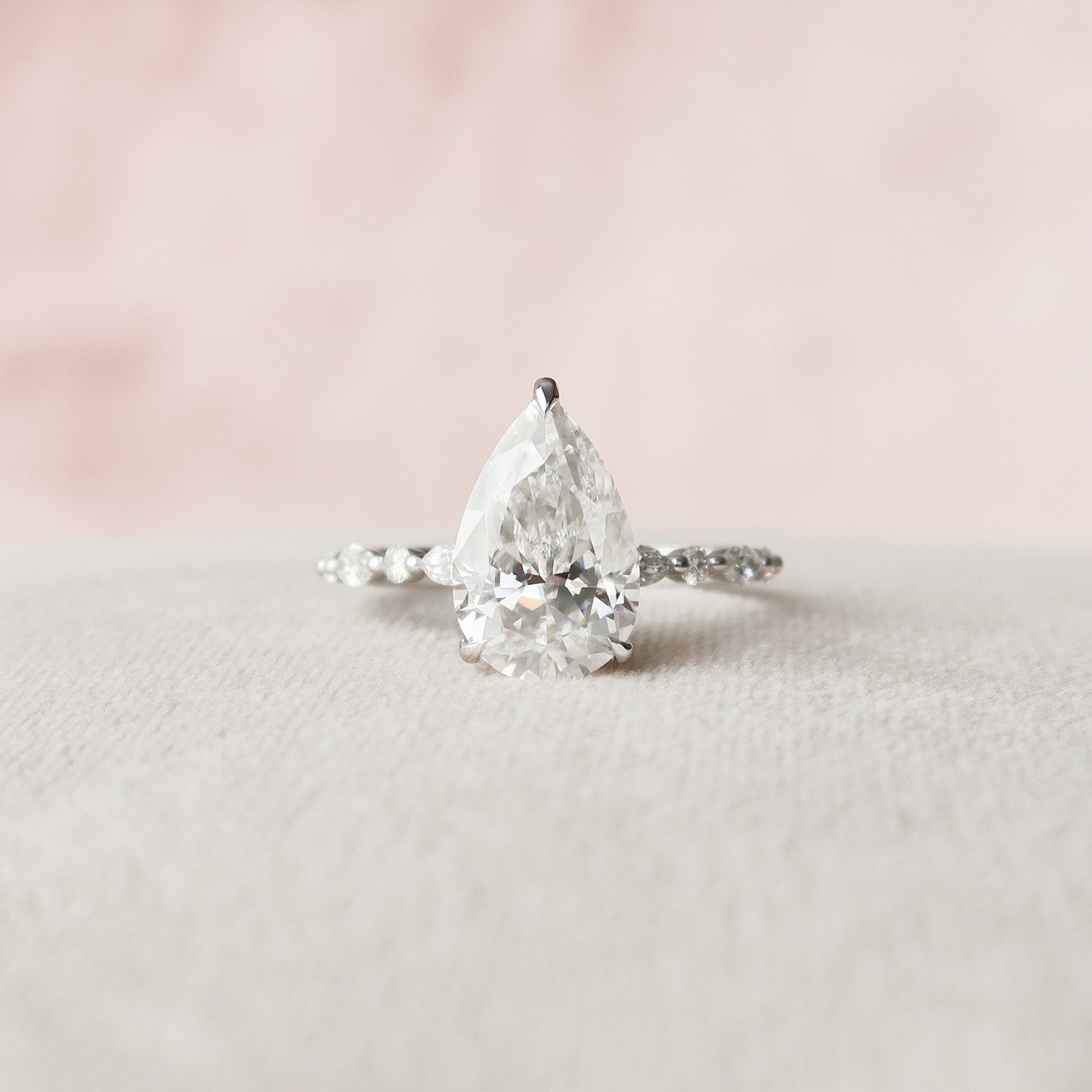 4 CT Pear Hidden Halo & Pave Moissanite Engagement Ring