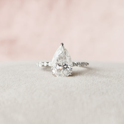 4 CT Pear Hidden Halo & Pave Moissanite Engagement Ring