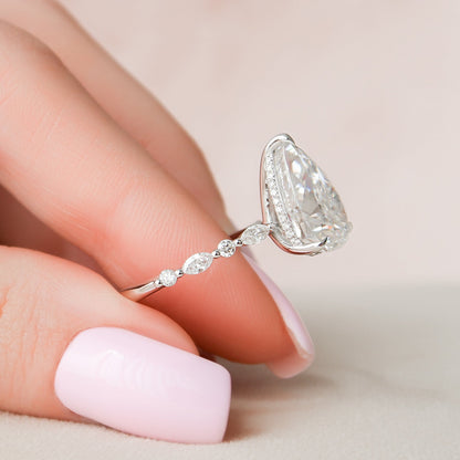 4 CT Pear Hidden Halo & Pave Moissanite Engagement Ring