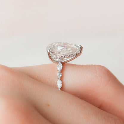 4 CT Pear Hidden Halo & Pave Moissanite Engagement Ring