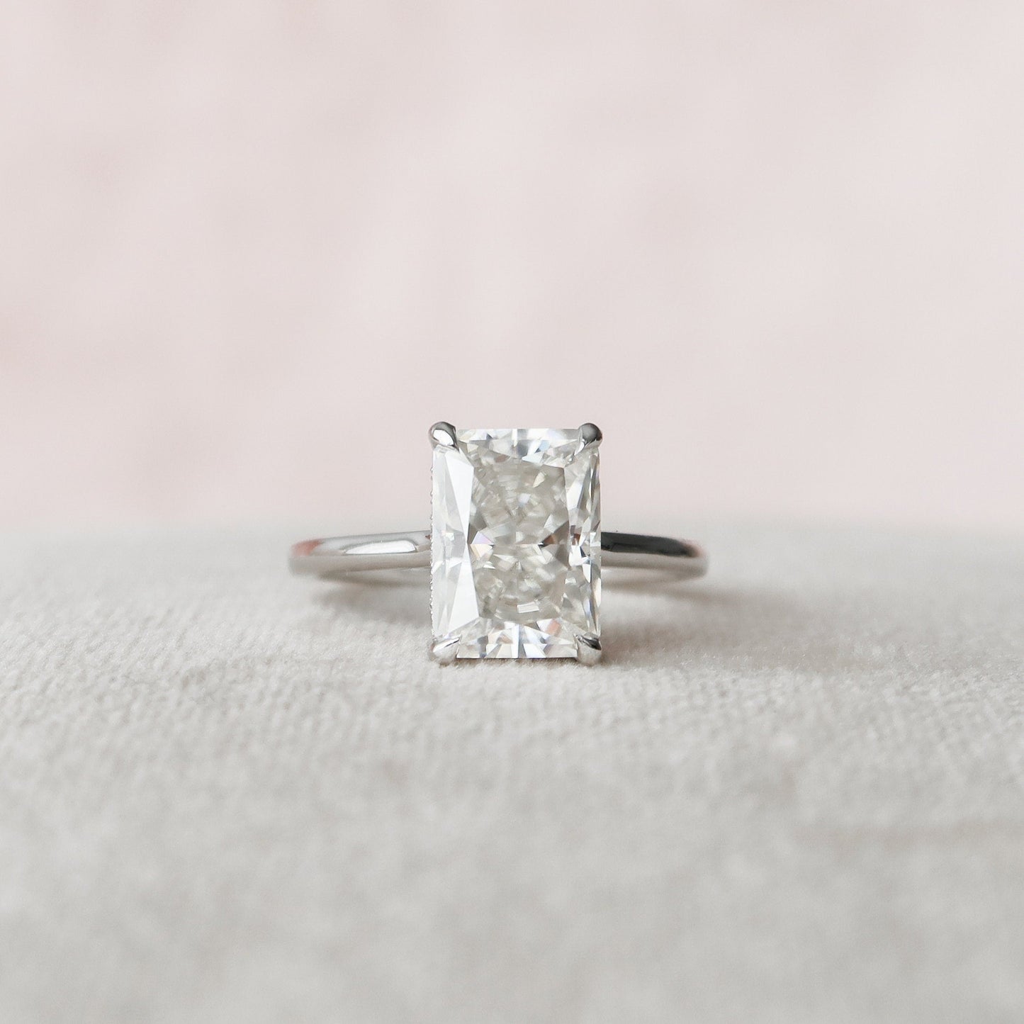 4 CT Radiant Hidden Halo & Pave Moissanite Engagement Ring