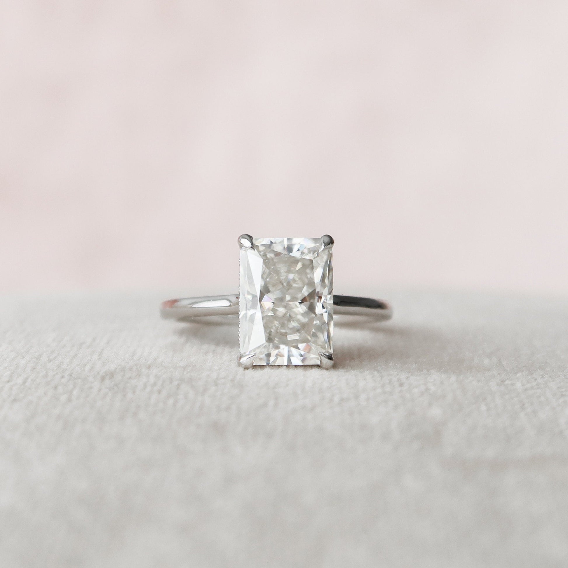 4 CT Radiant Hidden Halo & Pave Moissanite Engagement Ring