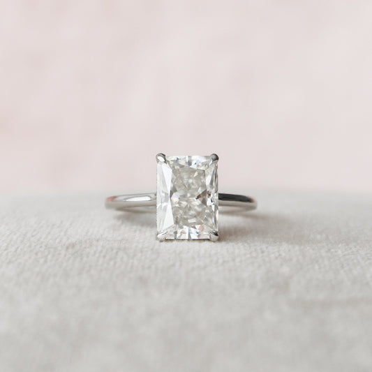4 CT Radiant Hidden Halo & Pave Moissanite Engagement Ring